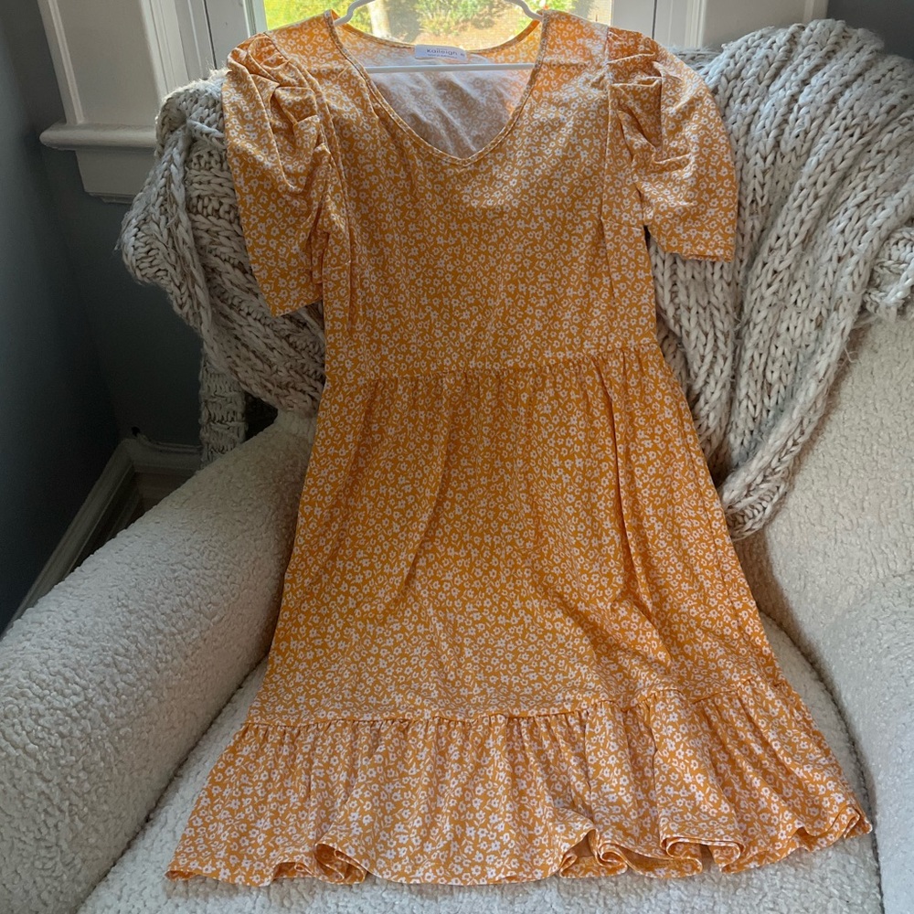 Kaileigh Goldenrod Yellow Floral Mini Dress, MP
